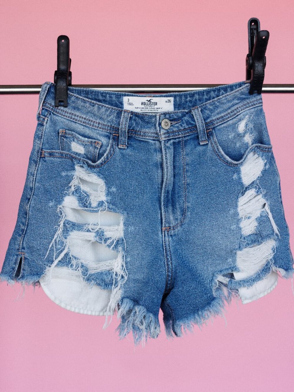 Hollister High Rise Distressed Denim Shorts Size 3 W26